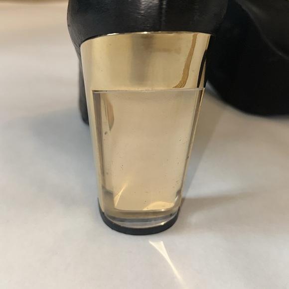 Stuart Weitzman black leather bootie clear and gold heel Sz 10 - Picture 5 of 11